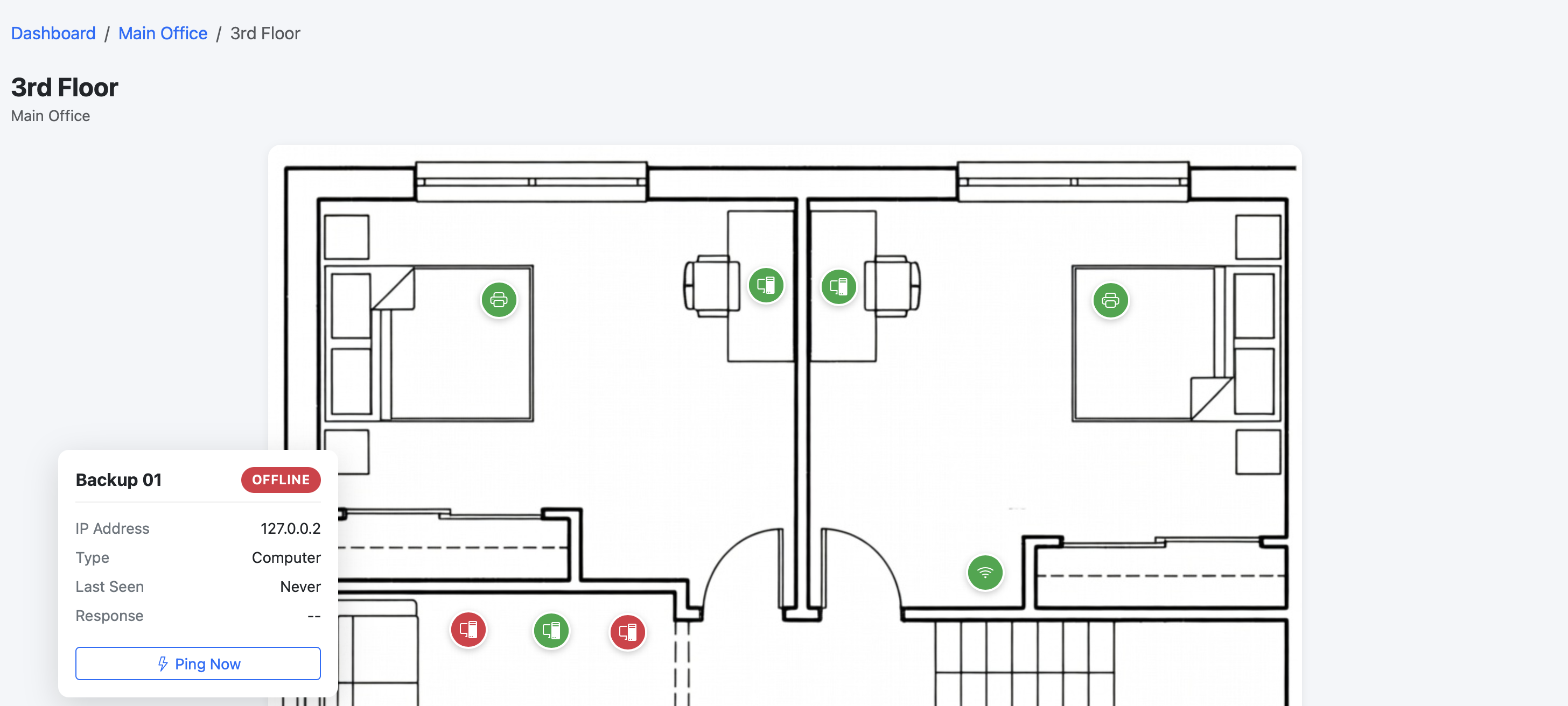 TigerNode floor plan view showing device status